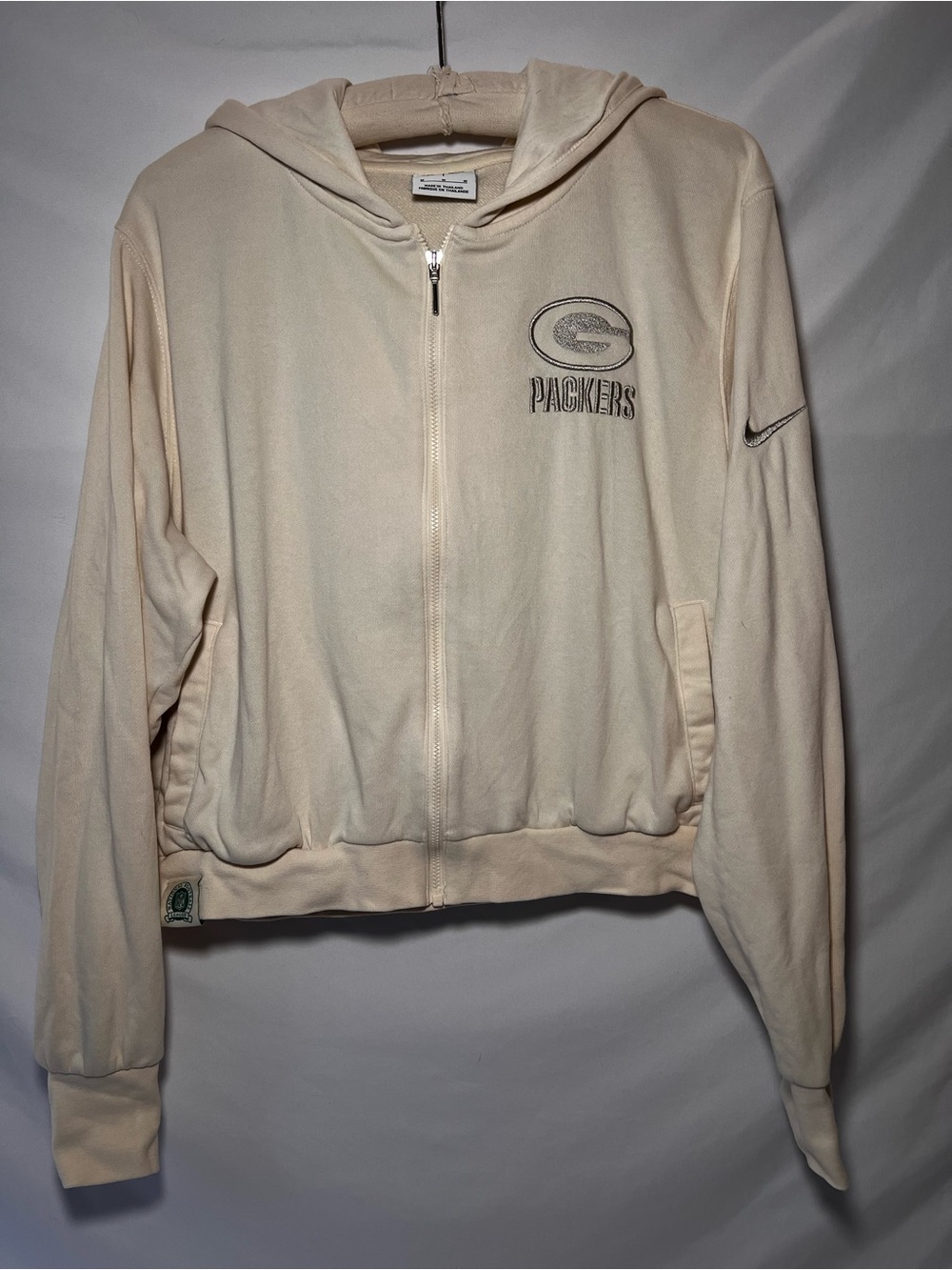Nike Women’s Greenbay PackersCream Cropped Zip Up Hoodie Size Medium